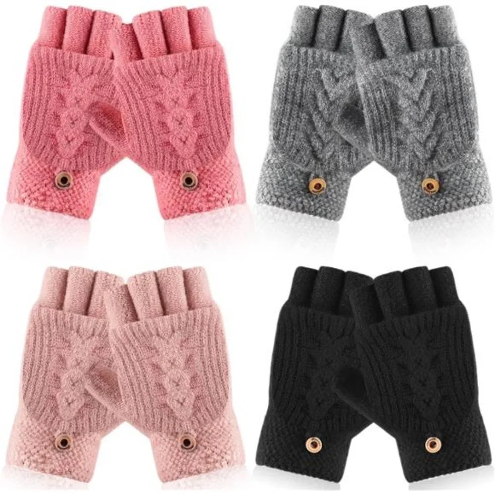 4 Pairs Winter Knitted Half Finger Convertible Fingerless Mittens Flip Top Cover